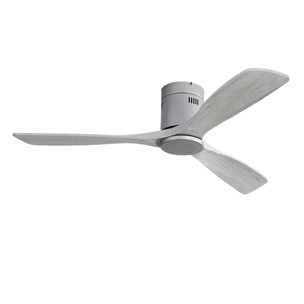 52 Inch Flush Mount Ceiling Fan DC 3 Carved Wood Fan Blade Noiseless Reversible Motor Remote Control Without Light