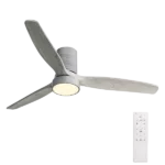 52 in. LED Indoor/Outdoor Flush Mount Smart Silver Ceiling Fan with Grey Wood Blades, 6-Speed DC Remote Control