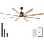 76 in. Indoor/Outdoor Smart Black Ceiling Fan with LED Light Remote 8 Wood Blades Works with Phone