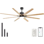 76 in. Indoor/Outdoor Smart Black Ceiling Fan with LED Light Remote 8 Wood Blades Works with Phone