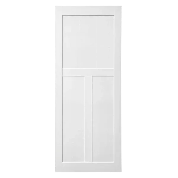 ELF 28" x 80" "T" Style Real Primed Door Slab + 6.6FT Barn Door Sliding Hardware + Adjustable Floor Guider + Pull Handle, DIY Unfinished Paneled Door, Modern Interior Barn Door, Moisture-proof