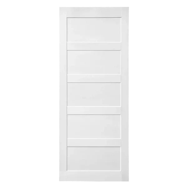 ELF 36" x 84" Five Grid Real Primed Door Slab + 6.6FT Barn Door Sliding Hardware + Adjustable Floor Guider + Pull Handle, DIY Unfinished Paneled Door, Modern Interior Barn Door, Moisture-proof