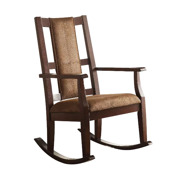 Stylish Brown Fabric Rocking Chair of Wooden Frame And Legs Ideal for Living Room & Bedroom