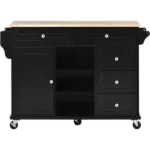 Kitchen cart with Rubber wood desktop rolling mobile kitchen island with storage and 5 draws 53 Inch length (Black)