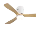 52 Inch Flush Mount Smart Ceiling Fan with Dimmable Led Light, 3 Carved Wood