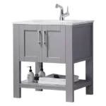 30 in. W x 21.96. in D. x 33.85 in. H Bath Vanity in Gray with White Marble Top