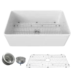 30  Inch Fireclay Farmhouse Kitchen Sink White Single Bowl Apron Front Kitchen Sink, Bottom Grid and Kitchen Sink Drain Included