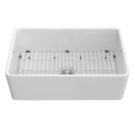 33  Inch Fireclay Farmhouse Kitchen Sink White Single Bowl Apron Front Kitchen Sink, Bottom Grid and Kitchen Sink Drain Included