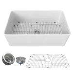 36 Inch Fireclay Farmhouse Kitchen Sink White Single Bowl Apron Front Kitchen Sink, Bottom Grid and Kitchen Sink Drain Included