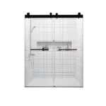 Frameless Double Sliding Shower, 57" - 60" Width, 79" Height, 3/8" (10 mm) Clear Tempered Glass, , Designed for Smooth Door Closing With Upgraded Crashproof System Technology Matte Black Finish