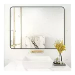 32 in. W x 24 in. H Rectangle Bathroom Mirror, Black Rounded Corner Aluminum Alloy Metal Frame Wall Vanity Mirror