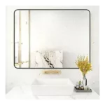 32 in. W x 24 in. H Rectangle Bathroom Mirror, Black Rounded Corner Aluminum Alloy Metal Frame Wall Vanity Mirror