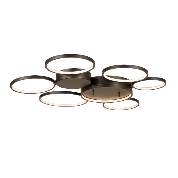 72Watt Black Integrated LED Ceiling Light Fixtures 6 Rings Pendant For Indoor
