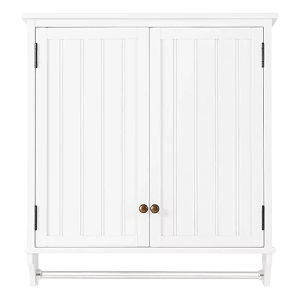 27 in. W Shelf Wall Cabinet with Towel Rod and 2 Doors in White