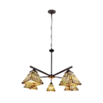 30" W Tiffany-Style Blackish Bronze 5 Light Large Chandelier With Adjustable Height For Indoor