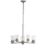 5-Light Modern  Metal Hanging Chandelier with Brushed Nickel Finish and Clear Glass Shade For Indoor