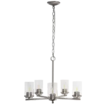 5-Light Modern  Metal Hanging Chandelier with Brushed Nickel Finish and Clear Glass Shade For Indoor