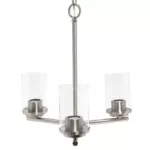 15"L x 15"W Modern 3-Light Metal Hanging Chandelier with Brushed Nickel Finish and Clear Glass Shade For Indoor