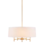 5-Light Gold Chandelier Light with White Drum Shade For Indoor