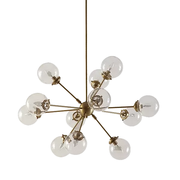 2-Light Gold Color Metal Chandelier with Oversized Globe Bulbs with Adjustable Height For Indoor