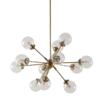 12-Light Metal Black Modern Stupnik Dandelion Chandelier with Sphere Globle Clear Glass Shades for Dining Room