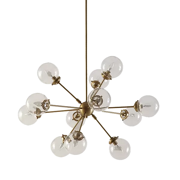 12-Light Metal Black Modern Stupnik Dandelion Chandelier with Sphere Globle Clear Glass Shades for Dining Room