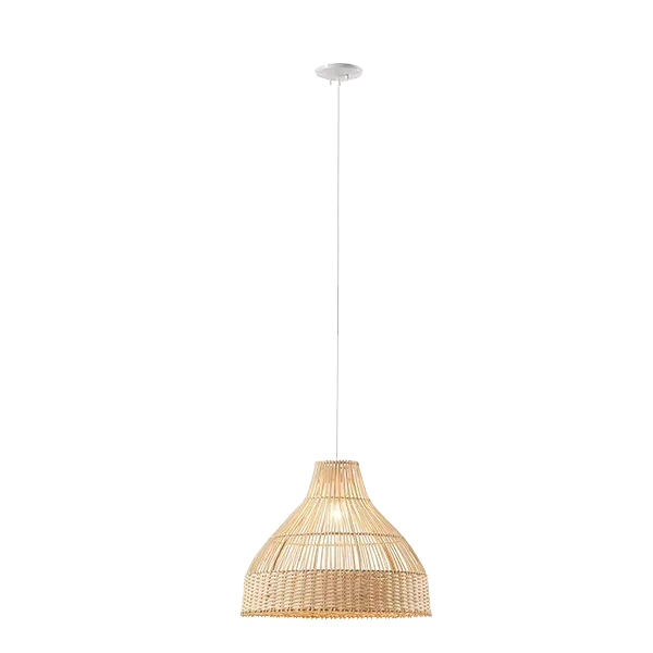 16.25H x 19.75W Bell Shaped Pendant with Bamboo Shade For Indoor