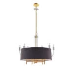 24W x 24L Gold Color 5-Light Black Drum Shade Chandelier With Adjustable Height For Indoor