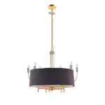 24W x 24L Gold Color 5-Light Black Drum Shade Chandelier With Adjustable Height For Indoor