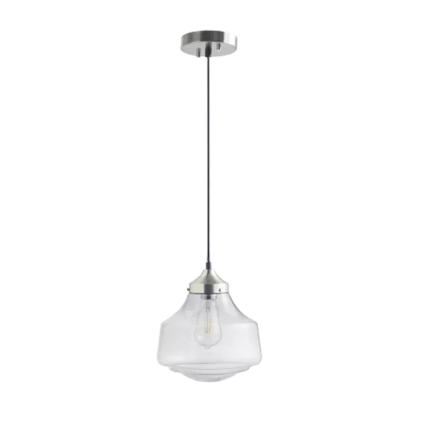 Bell-Shaped Glass Pendant Light with Clear Glass Shade and Gray Finish For Indoor