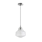 Bell-Shaped Glass Pendant Light with Clear Glass Shade and Gray Finish For Indoor