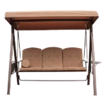 3-Person Outdoor Patio Swing Chair with Cup Holder and Adjustable Canopy in Beige Color