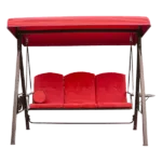 3-Seat Outdoor Patio Steel Frame Swing Chair with Adjustable Tilt Canopy in Red