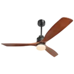 60 in. Integrated LED Indoor Brown DC Motor Ceiling Fan with Solid Wood Blades (3-Pieces)