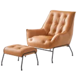 Modern Brown Leather Accent Chair & Ottoman of metal Frame & Legs Ideal For Living Room Bedroom.
