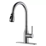 Brushed Nickel Single-Handle Pull-down Deck Mount Kitchen Sink Faucet with Three-Function Sprayhead