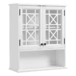 27"W x 29"H Wooden Wall Mounted Bath Storage Cabinet with Glass Cabinet Doors and Shelf in White Color