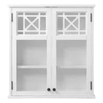 Wooden 27"W x 29"H Wall Mounted Bath Storage Cabinet with Glass Cabinet Doors in White Color