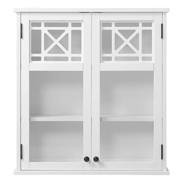 Wooden 27"W x 29"H Wall Mounted Bath Storage Cabinet with Glass Cabinet Doors in White Color