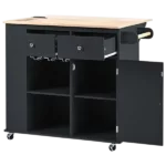 Kitchen Island with Power Outlet,Kitchen Storage Island with Drop Leaf and Rubber Wood,Open Storage and Wine Rack,5 Wheels,with Adjustable Storage for Home, Kitchen, and Dining Room, Black