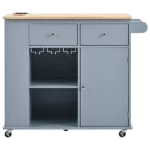 Kitchen Island with Power Outlet,Kitchen Storage Island with Drop Leaf and Rubber Wood,Open Storage and Wine Rack,5 Wheels,with Adjustable Storage for Home, Kitchen, and Dining Room, Grey Blue