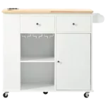 Kitchen Island with Power Outlet,Kitchen Storage Island with Drop Leaf and Rubber Wood,Open Storage and Wine Rack,5 Wheels,with Adjustable Storage for Home, Kitchen, and Dining Room,White