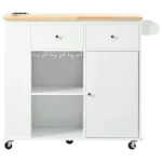Kitchen Island with Power Outlet,Kitchen Storage Island with Drop Leaf and Rubber Wood,Open Storage and Wine Rack,5 Wheels,with Adjustable Storage for Home, Kitchen, and Dining Room,White