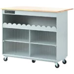 Kitchen Island with Drop Leaf, LED Light Kitchen Cart on Wheels with Power Outlets, 2 Sliding Fluted Glass Doors, Large Kitchen Island Cart with 2 Cabinet and 1 open Shelf (Grey Blue)