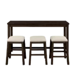 Modern Brown 4 Pieces Counter Height Table with Fabric Padded Stools, Rustic Bar Dining Set with Socket For Multipurpose Dining Room