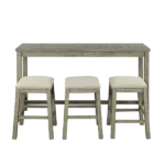 Modern Grey 4 Pieces Counter Height Table with Fabric Padded Stools, Rustic Bar Dining Set with Socket For Multipurpose Dining Room