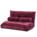 Metal frame Burgundy Adjustable Folding Futon Sofa For Reading , Sleeping, Video Gaming with Two Pillows