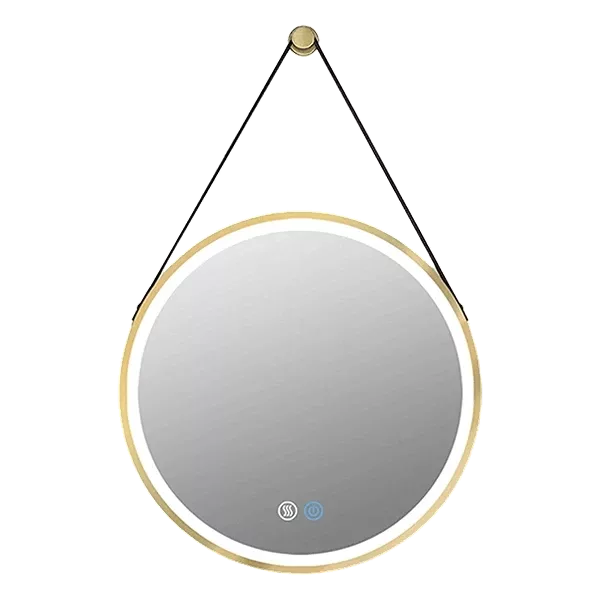 28 in. W x 28 in. H Large Round Framed with Lamp Hanging Wall Mount Bathroom Vanity Mirror in Gold