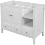 36" Bathroom Vanity Base Only, Solid Wood Frame and MDF Boards, White