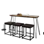 Updated 4 Pieces Counter Height Extra Long Dining Table Set with 3 PU Stools, including a Bar Kitchen Table and Console Table, in a Stylish Blend of Rustic Brown and Black For Dinning Space